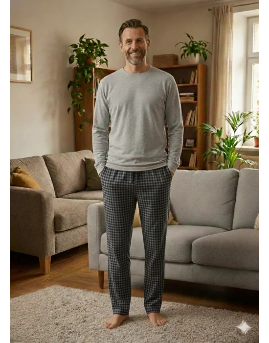 Pijalüx Tek Alt Örme Ekose Ev Pantolonu