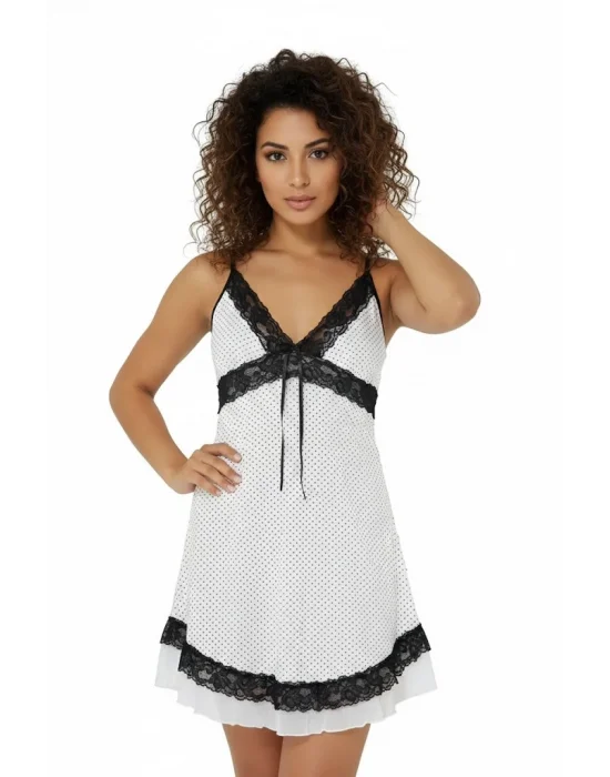 Pınar White Polka Dot Nightgown and Panties Set