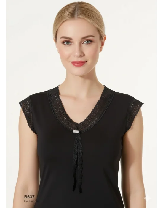 Şahinler Dantelli Taşlı Yarım Kol Bluz B637