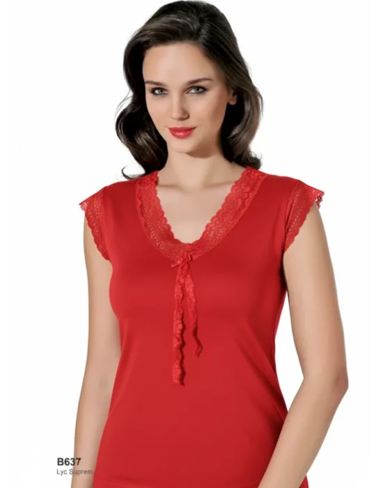 Şahinler Dantelli Taşlı Yarım Kol Bluz B637