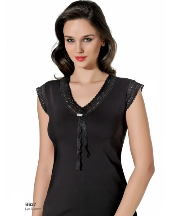 Şahinler Dantelli Taşlı Yarım Kol Bluz B637