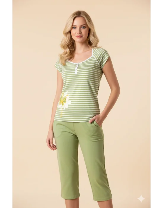 Şahinler Kadın Çizgili Patlı Kaprili Pijama 21173