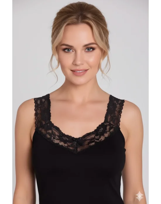 Şahinler Yaka ve Askıları Dantelli Ribana Atlet B605