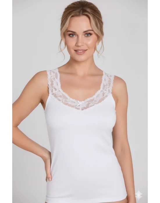 Yaka ve Askıları Dantelli Ribana Atlet B600