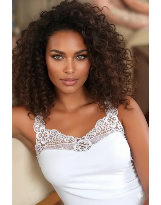 Lace Detailed Collar and Strap Tank Top B162