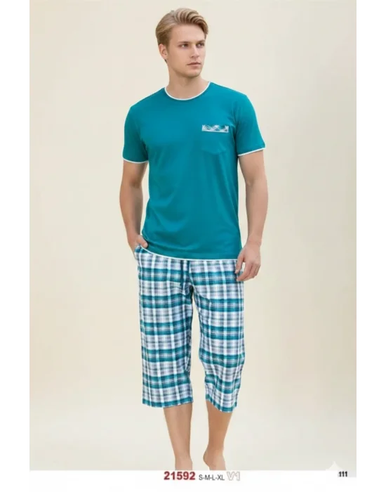 Yazlık Ekose Desenli Kapri Pijama Takımı 21592