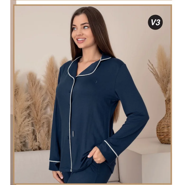 26611-limissi kadın düğmeli pijama takımı