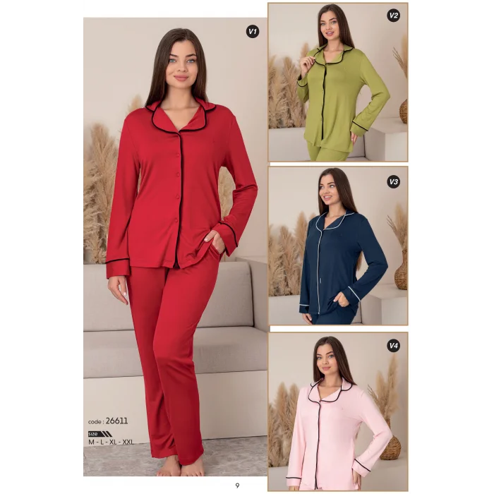 26611-limissi kadın düğmeli pijama takımı