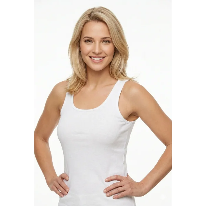 Womens White Thick Strapped Cotton Tank Top B019