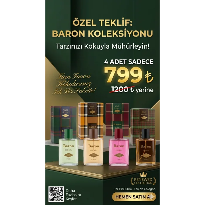 BARON Wall Street DSG , Brown, IVO, NCT 2026 4 lü Erkek EDC Erkek Parfüm Seti 4X 100 ml