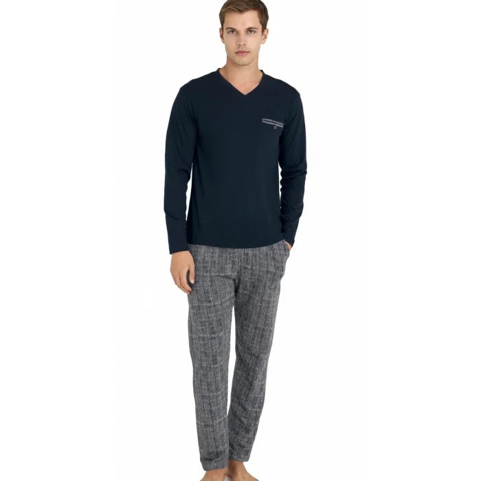 9214-kly v yaka pijama takımı