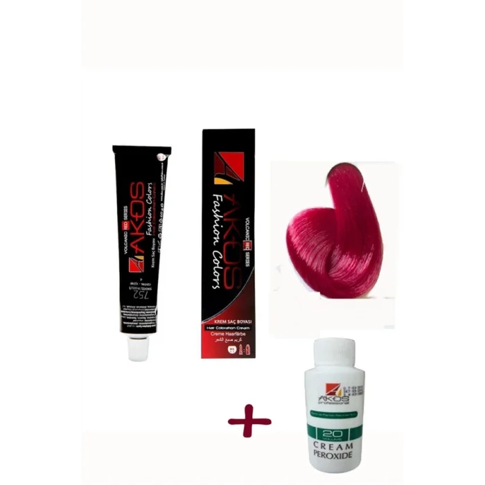 Akos Strawberry Red Hair Dye 7.52 3 Pieces + 3 Developer