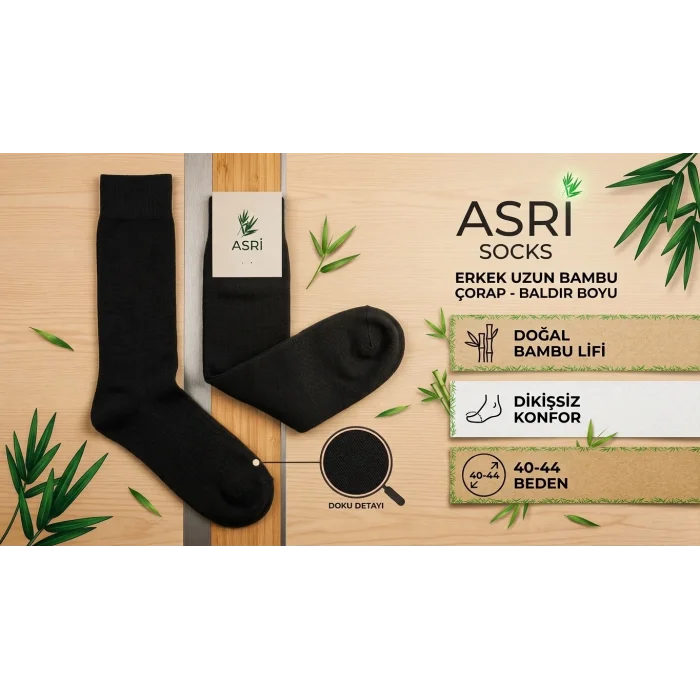 Asri Sıkmayan Lastikli Bambu Erkek Çorabı 6 ADET
