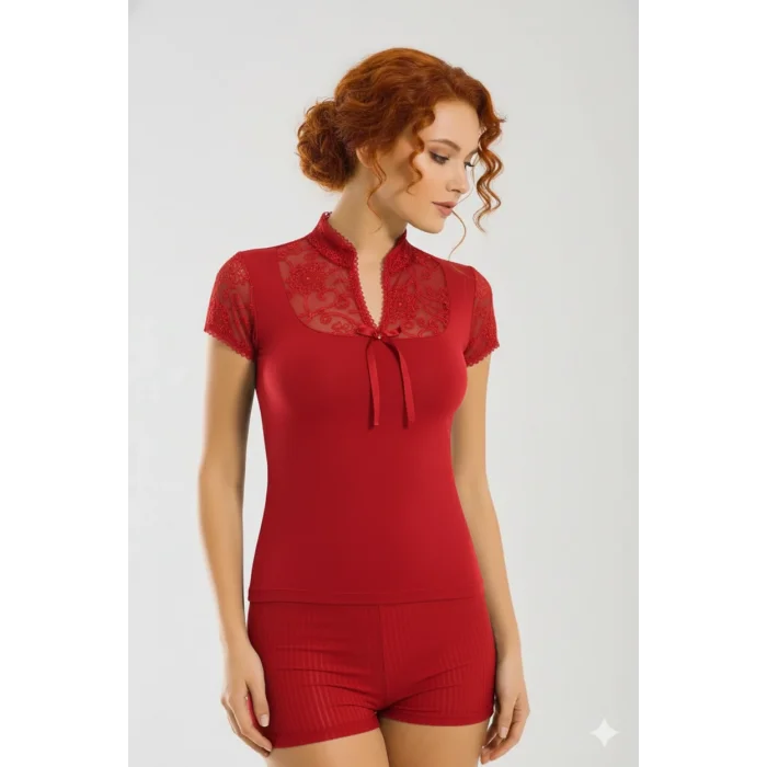 Clear Lace Half Sleeve Womens Blouse Elastane