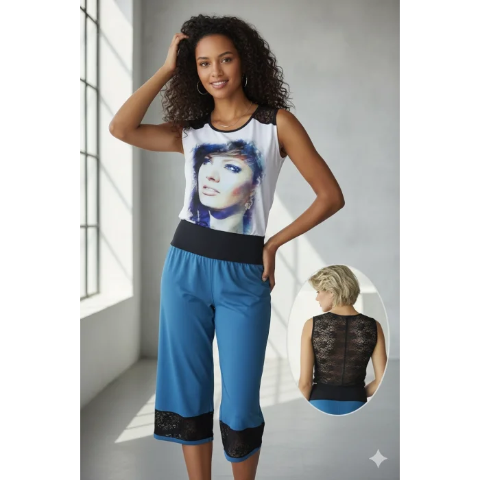 Clear Womens Face Printed Capri Set 2678