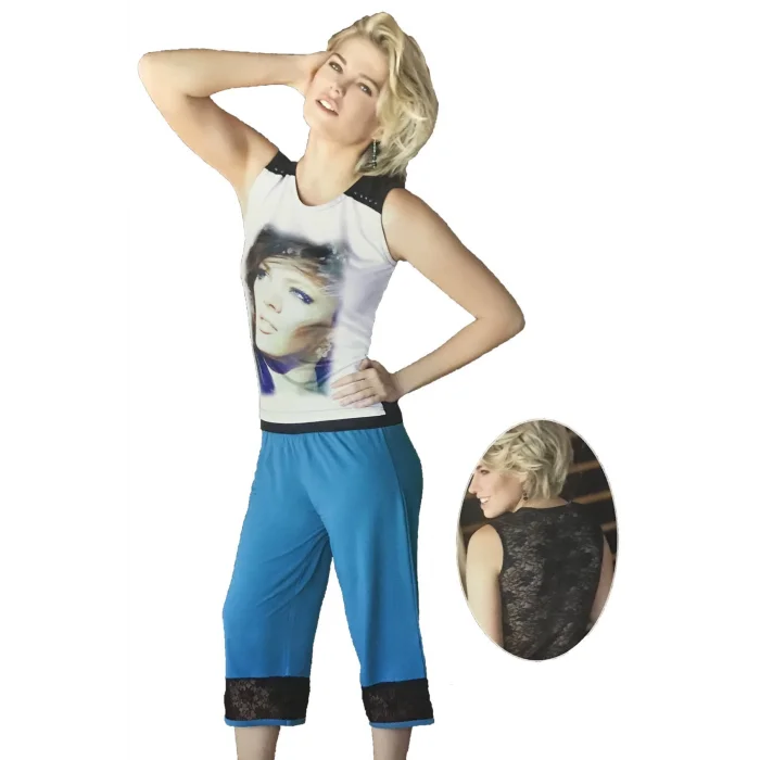 Clear Womens Face Printed Capri Set 2678