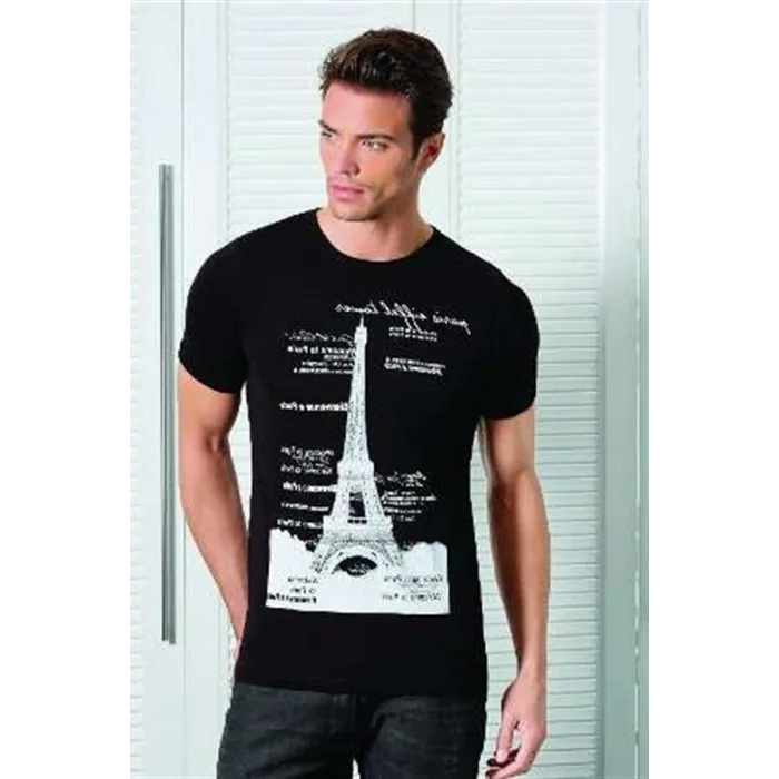 Berrak Kule Baskılı Erkek T-Shirt 1043 Siyah XL