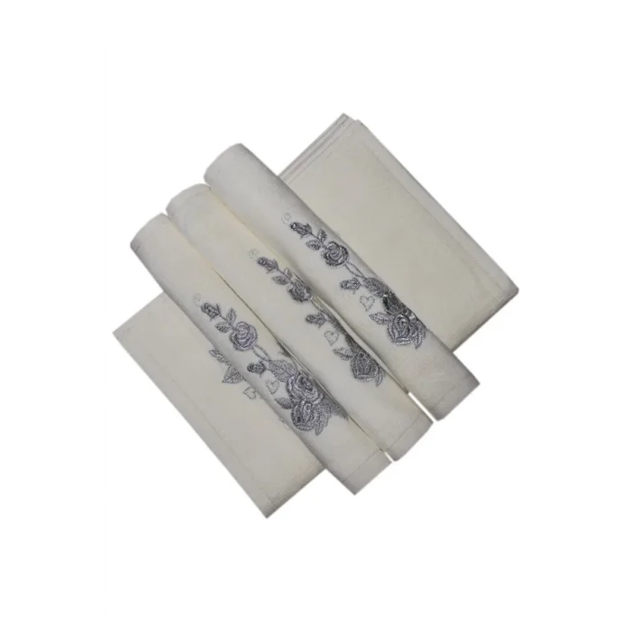 Bulteks Sparkling Embroidered Velvet Beige Hand Towel 30x50 Pattern 5