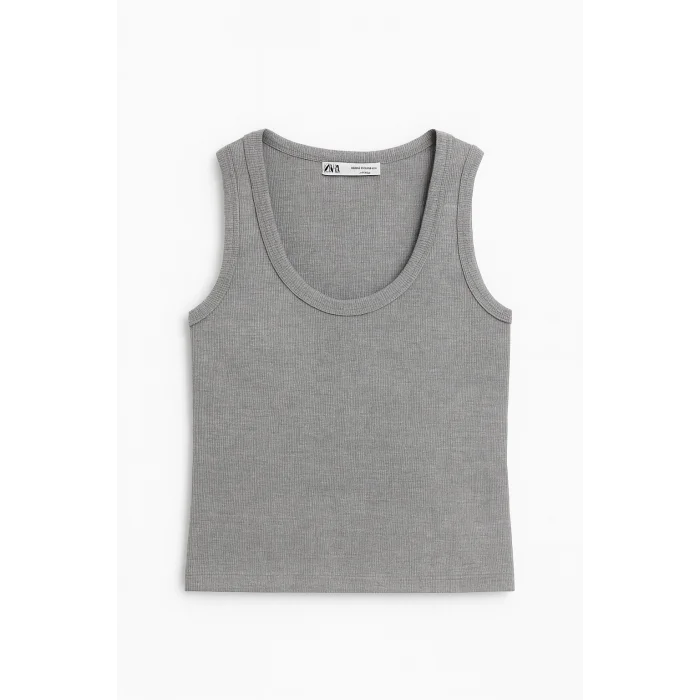 Kadın Gri Kaşkorse Kumaş Geniş Askılı Crop Bluz