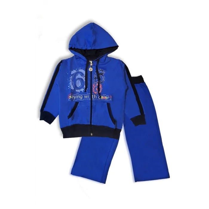 Boy Child Hooded Zippered Sweat Suit in Light Blue