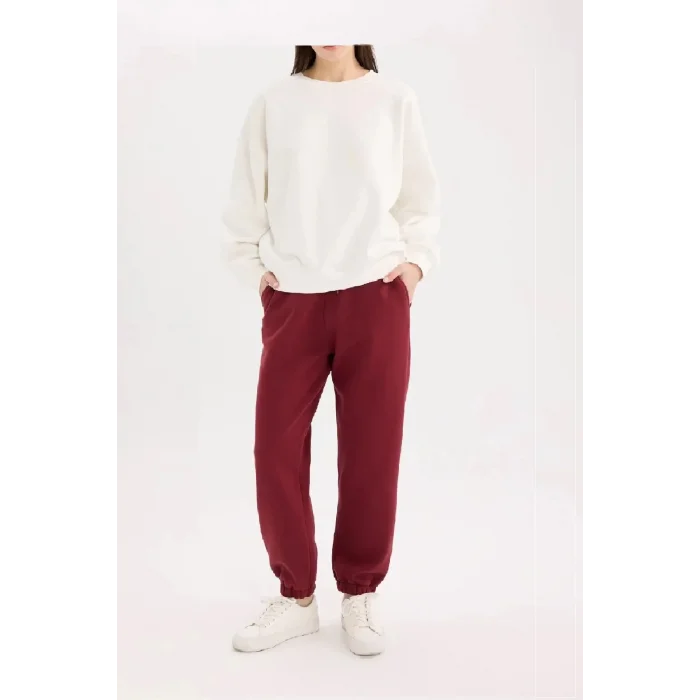 Jogger 3 İplik Şardonlu Cepli Tek Alt Siyah Siyah Bordo