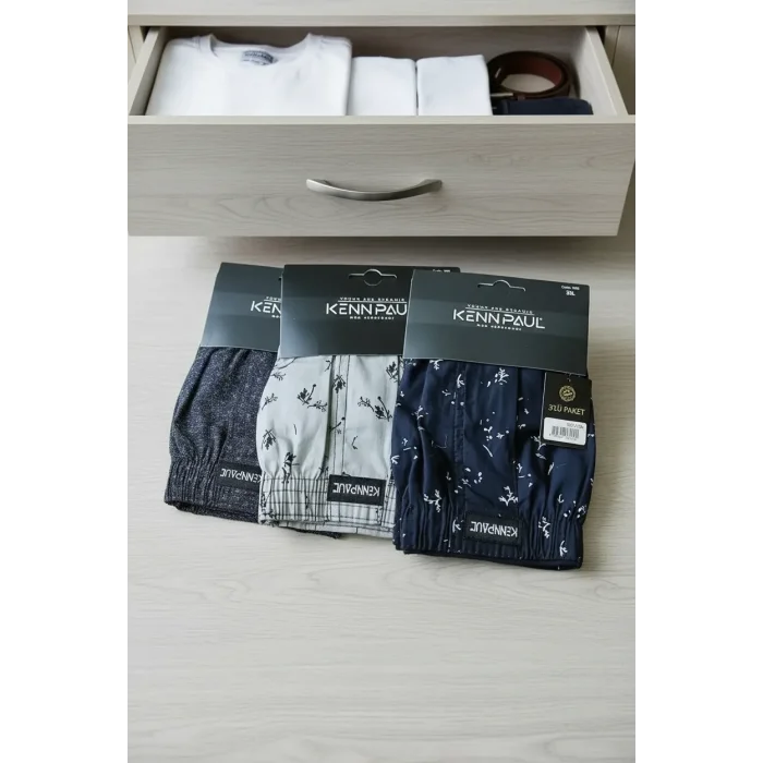 Kenn Paul Desenli Poplin Erkek Boxer 3 Adet