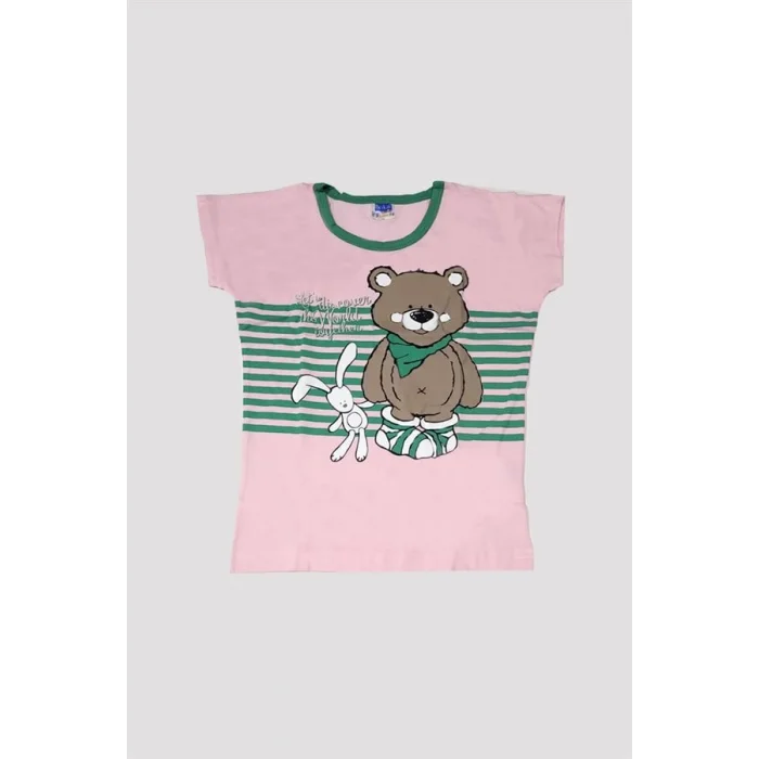 Girls Teddy Bear Patterned Top and Bottom Pajama Set