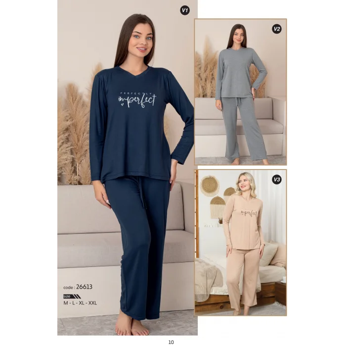 26613-limissi v yaka kadın pijama takımı