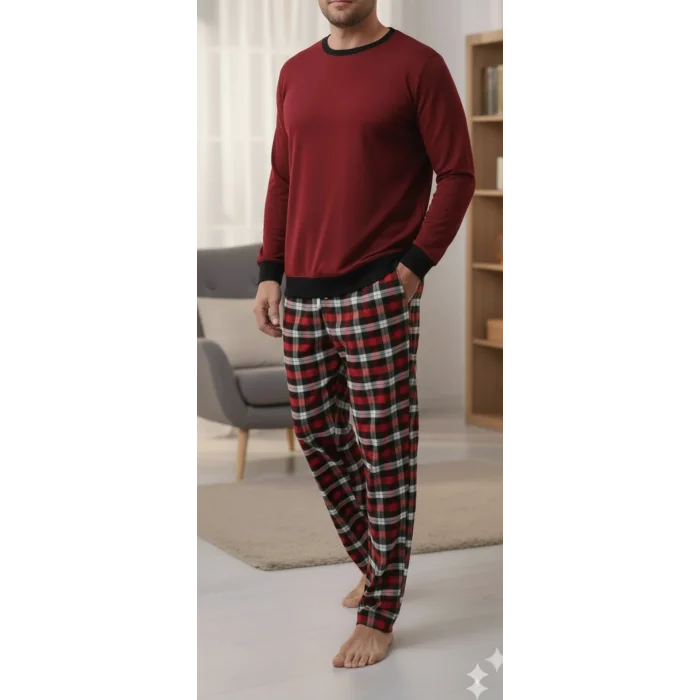 Pijalüx Tek Alt Cepli Ekose Pijama