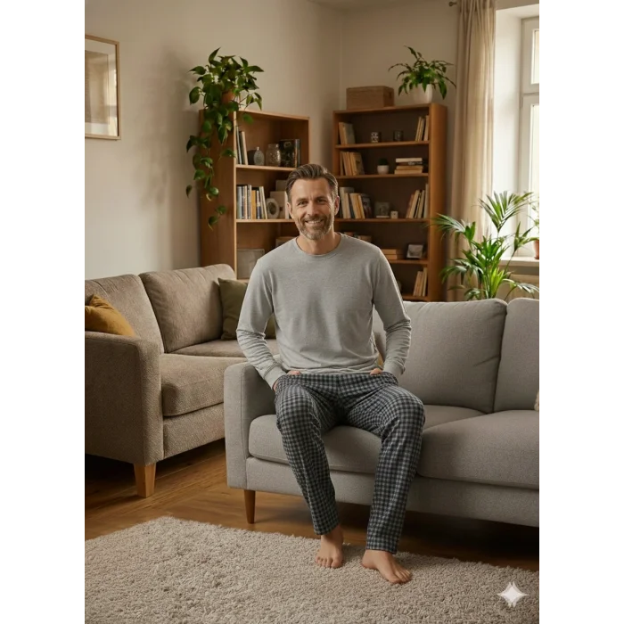 Pijalüx Tek Alt Örme Ekose Ev Pantolonu