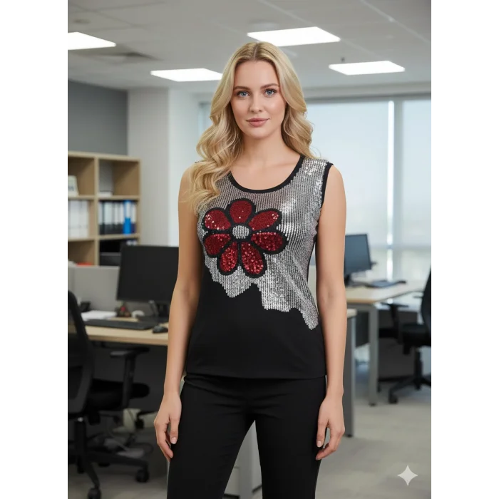 Şahinler Womens Glittery Sleeveless Vest B388