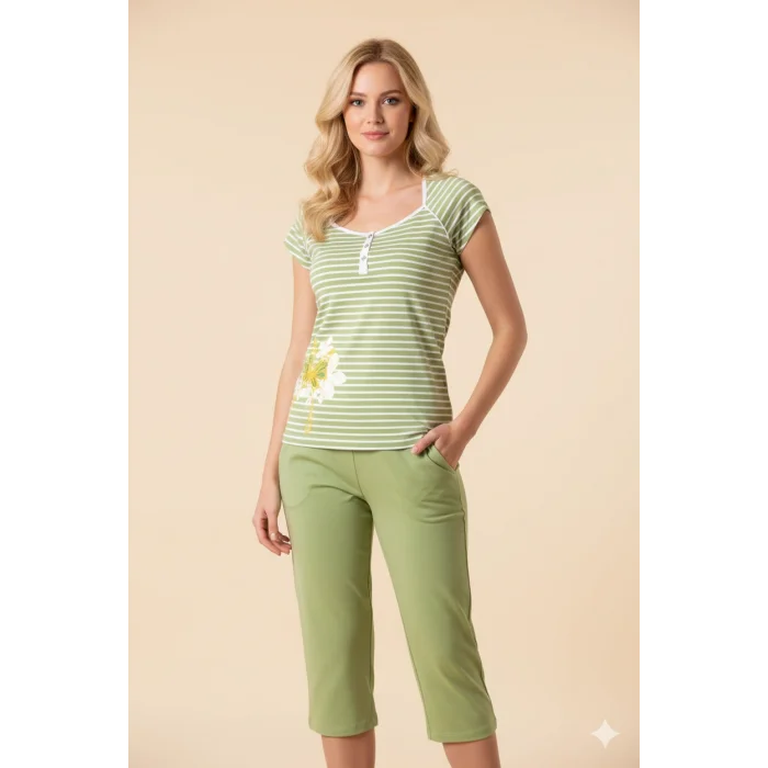 Şahinler Kadın Çizgili Patlı Kaprili Pijama 21173