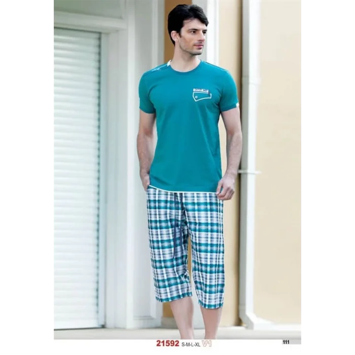 Summer Plaid Patterned Capri Pajama Set 21592
