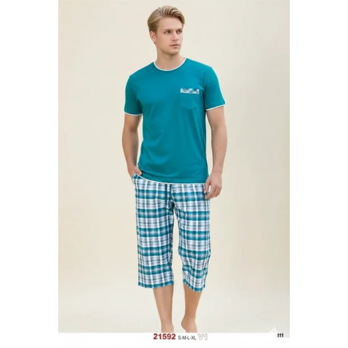 Summer Plaid Patterned Capri Pajama Set 21592