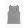 Kadın Gri Kaşkorse Kumaş Geniş Askılı Crop Bluz