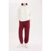 Jogger 3 İplik Şardonlu Cepli Tek Alt Siyah Siyah Bordo