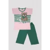 Girls Teddy Bear Patterned Top and Bottom Pajama Set