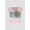 Girls Teddy Bear Patterned Top and Bottom Pajama Set