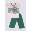 Girls Teddy Bear Patterned Top and Bottom Pajama Set