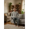 Pijalüx Tek Alt Örme Ekose Ev Pantolonu