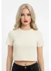 Crop Kısakollu Body Ekru Renk