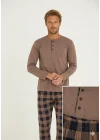 Kly Erkek Pijama takımı Kahve rengi 9221 |yoncatoptan