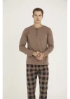 Kly Erkek Pijama takımı Kahve rengi 9221 |yoncatoptan
