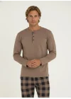 Kly Erkek Pijama takımı Kahve rengi 9221 |yoncatoptan