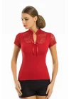 Clear Lace Half Sleeve Womens Blouse Elastane