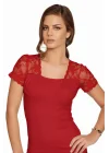 Berrak Kadın için Omuzları Dantelli Transparan Kısa Kollu T-Shirt 2184