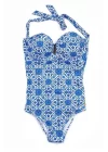 Black Spade Womens Blue Printed Swimsuit 8258