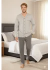 KLY V Yaka Boydan Düğmeli Battal Boy Erkek Pijama Takımı 9267 % 100 Pamuk