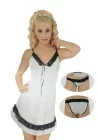 Pınar White Polka Dot Nightgown and Panties Set