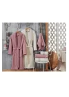 Crown Alcanlar Lace Patterned Family Size Bathrobe Set Lilac and Gray Color